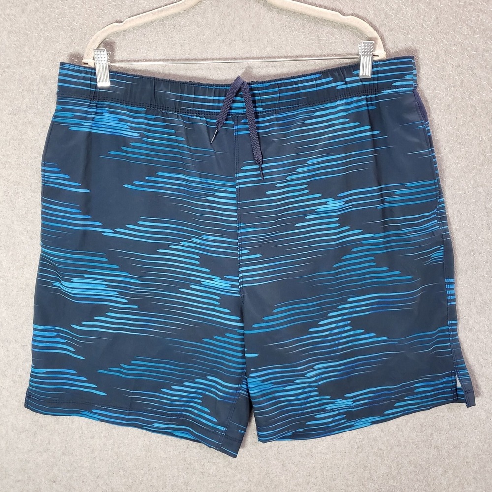 Speedo Men Swimwear 2XL Blue Geometric Swim Trunks Beach Drawstring